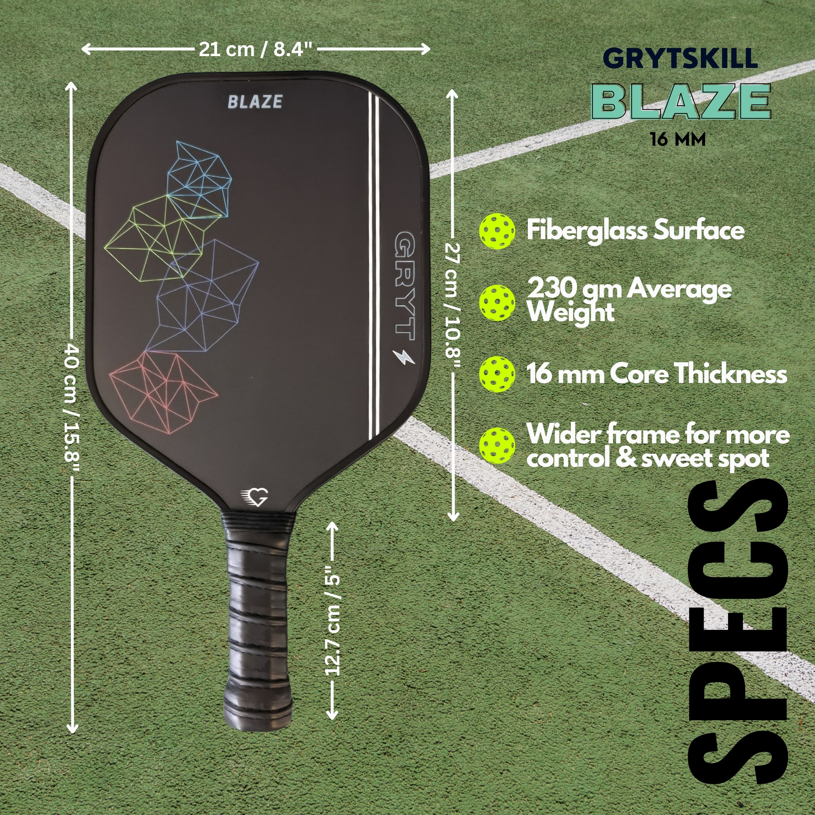 Blaze - 16 mm Fiberglass Pickleball paddle
